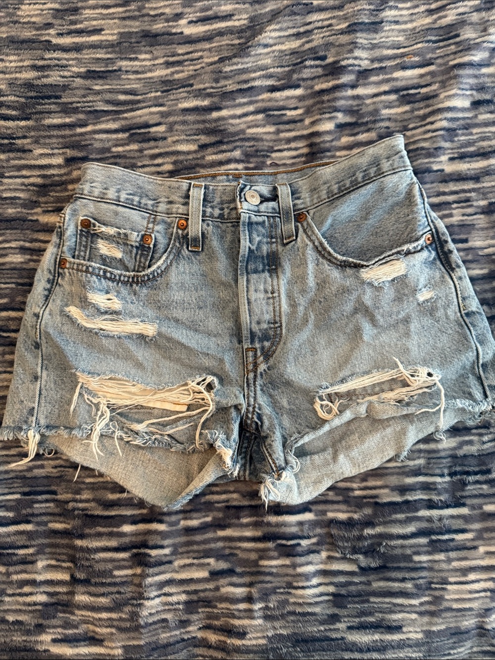 Levi's Light Wash Ripped Denim Cutoff Shorts